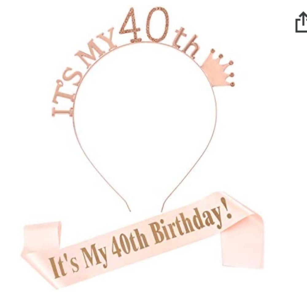 40th birthday headband, sash and candles. New!
